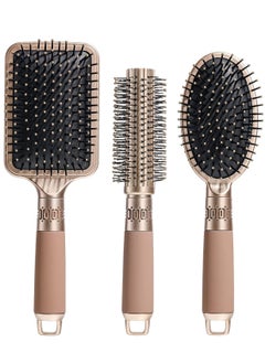 Generic Hair Brush Set, 3pcs Hair Brush Comb with Detangling Nylon Pins, Cushion Hair Combs for Women, Men, Kids  - Image 1