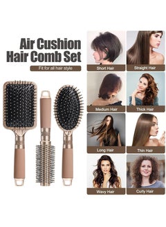 Generic Hair Brush Set, 3pcs Hair Brush Comb with Detangling Nylon Pins, Cushion Hair Combs for Women, Men, Kids  - Image 3