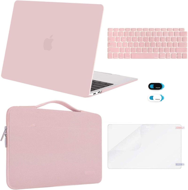 موسيسو حافظة متوافقة مع MacBook Air مقاس 13 بوصة مع شريحة M1 لعام 2021 2020 2019 2018 إصدار A2337 A2179 A1932 شاشة Retina، حافظة بلاستيكية صلبة وحقيبة وغطاء لوحة مفاتيح وغطاء كاميرا ويب وفيلم شاشة، كوارتز وردي - Image 1