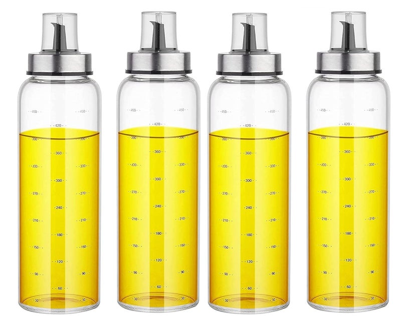 P Plus Fire Borosilicate Glass Leak Proof Oil Dispenser for Cooking with Lid Capacity 500Ml Transparent Set of 2