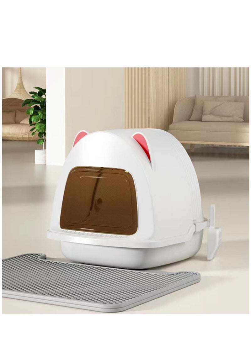 Arabest Cat Litter Box with Litter Mat and Scoop, Large Foldable Litter Box with Lid, Front Entry Top Exit Kitty Litter Box, Odor Control Easy Clean  - Image 1