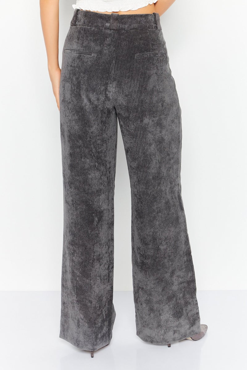 ESPRIT Women Regular Fit Textured Wide Leg Pant, Dark Grey - Image 4