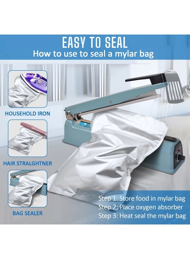 Sukerle 100 Pack Mylar Bags for Food Storage with 100x300cc Oxygen Absorbers - 9 Mil 10"x14" 6"x9" 4.3"x6.3" - Resealable Bags for Packaging Products & Ziplock Food Grade Bags for Storage - Image 4