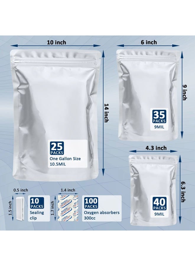 Sukerle 100 Pack Mylar Bags for Food Storage with 100x300cc Oxygen Absorbers - 9 Mil 10"x14" 6"x9" 4.3"x6.3" - Resealable Bags for Packaging Products & Ziplock Food Grade Bags for Storage - Image 2