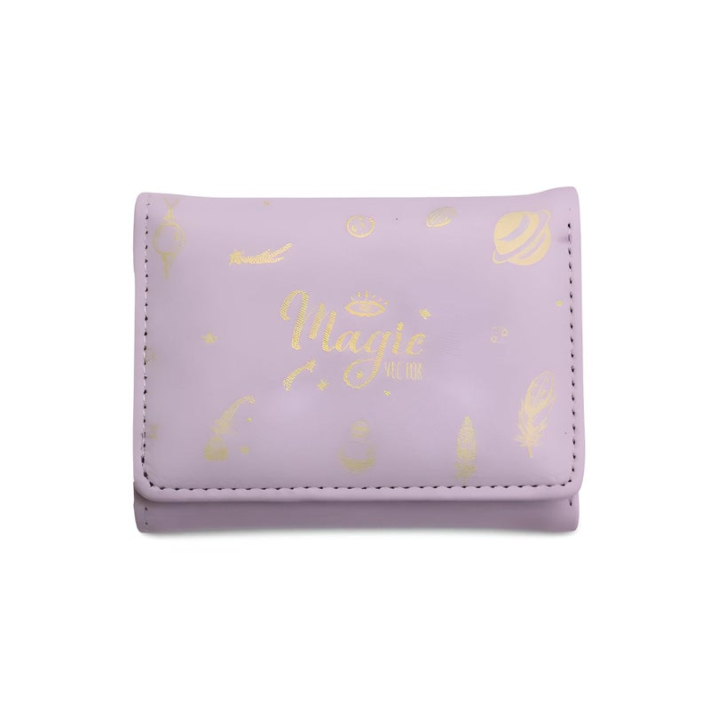 Organizer Case - Pastel Leather Wallet with Gold Foil Printing, Multi-Section Design for Women’s Daily Essentials (Purple) - Image 1
