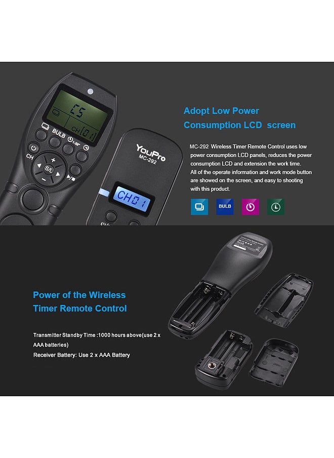 MC-292 N3 2.4G Wireless Remote Control LCD Timer Shutter Release Transmitter Receiver 32 Channels