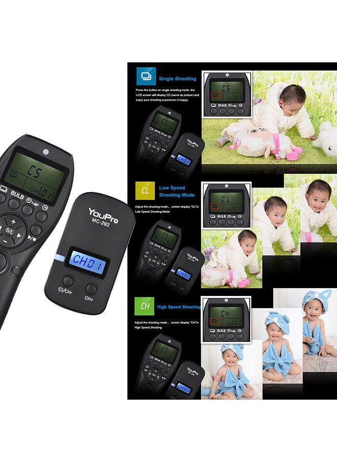 MC-292 N3 2.4G Wireless Remote Control LCD Timer Shutter Release Transmitter Receiver 32 Channels