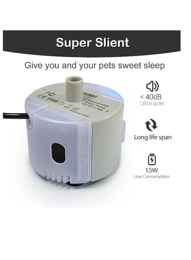 Cat Water Fountain Pump, Cat Fountain Pump Replacement Pump SMA-800 Submersible Motor, Bottom pumping Pet Water Fountain Pump for Stainless Steel Cat Water Dispenser - Image 5