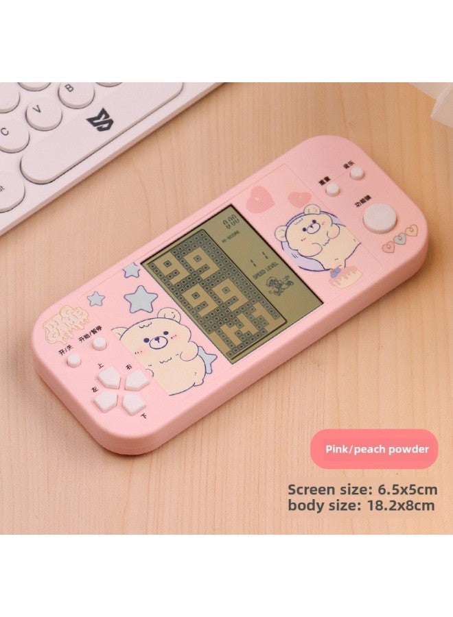 Super Large Screen Handheld Tetris Game Machine Classic Nostalgic 4.1 Inch Large Screen Game Machine Stationery Hot Sale-Color:Peach Powder-little Bear Horizontal Screen Game Console-26 Games  - Image 1