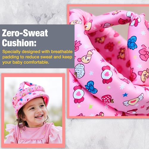 Safe-O-Kid® Baby No Bumps Safety Cotton Helmet Head Protection with Zero Sweat Cushion Bumper, Headguard for Infant/Toddler, Pink - Image 3