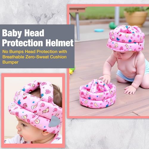 Safe-O-Kid® Baby No Bumps Safety Cotton Helmet Head Protection with Zero Sweat Cushion Bumper, Headguard for Infant/Toddler, Pink - Image 2