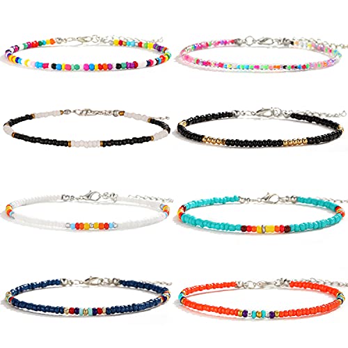 XIJIN Large Beaded Anklets Set Handmade Plus Size Colorful Beads Anklet for Women Foot Ankle Bracelet 9-11 inches - Image 1