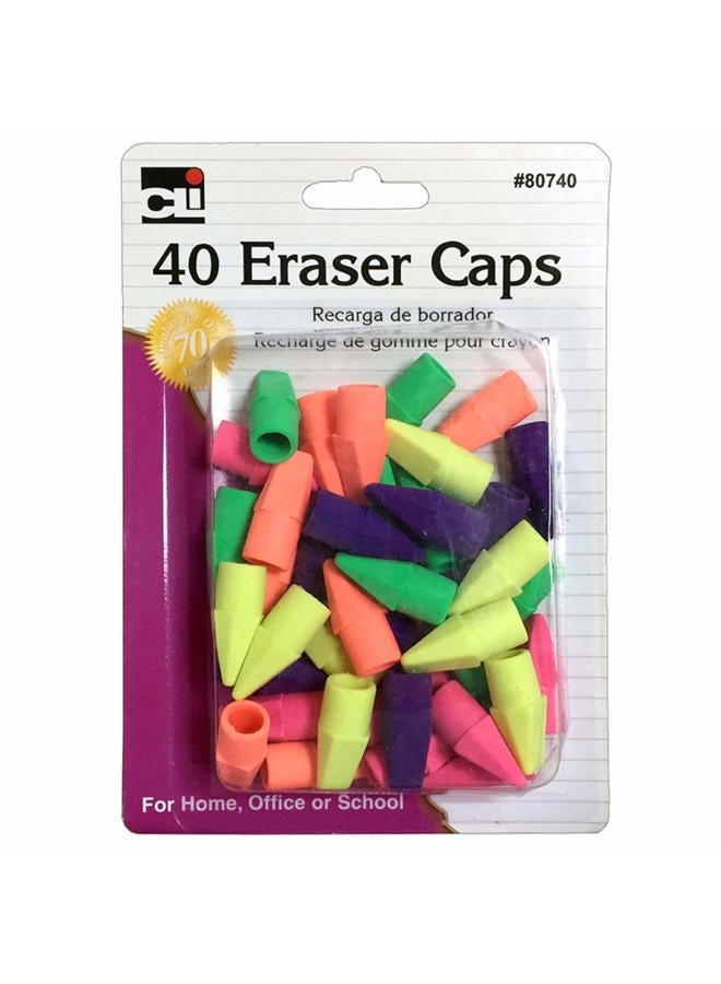 Pencil Eraser, Caps, Assorted Colors, Pack of 40