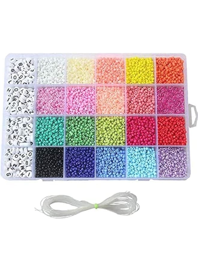 Seed Beads, 3500 PCS Letter Beads and Pony Beads 24-Grid Bead Kit Set Rope Mini Seed Beads Set for Jewelry Making Bracelet Beads Finding DIY Crafts Beading Needles for Jewelry Bracelet Making（4mm） - Image 1