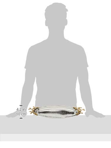 Elegance Golden Vine Hammered Stainless Steel Oval Tray, 16.5 by 10-Inch, Silver/Gold - Image 2