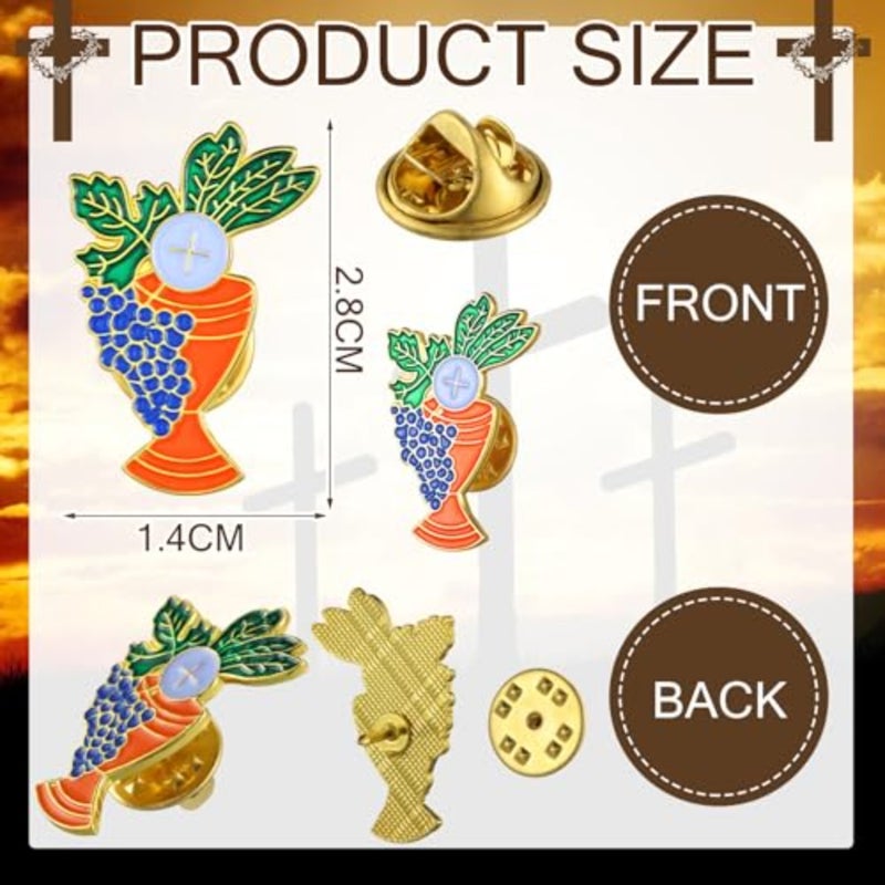 Riceshoot 12 Pcs First Communion Pins Chalice and Grapes Enamel Lapel Pins Bulk Catholic First Holy Communion Gifts Religious Keepsake Church Favors - Image 2