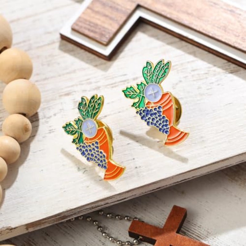 Riceshoot 12 Pcs First Communion Pins Chalice and Grapes Enamel Lapel Pins Bulk Catholic First Holy Communion Gifts Religious Keepsake Church Favors - Image 3