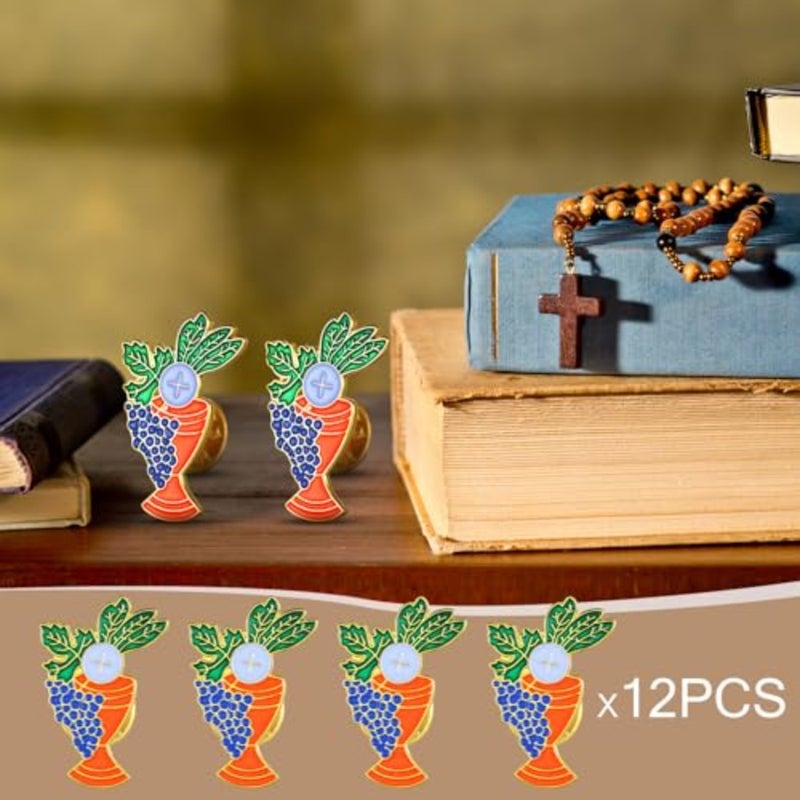 Riceshoot 12 Pcs First Communion Pins Chalice and Grapes Enamel Lapel Pins Bulk Catholic First Holy Communion Gifts Religious Keepsake Church Favors - Image 4