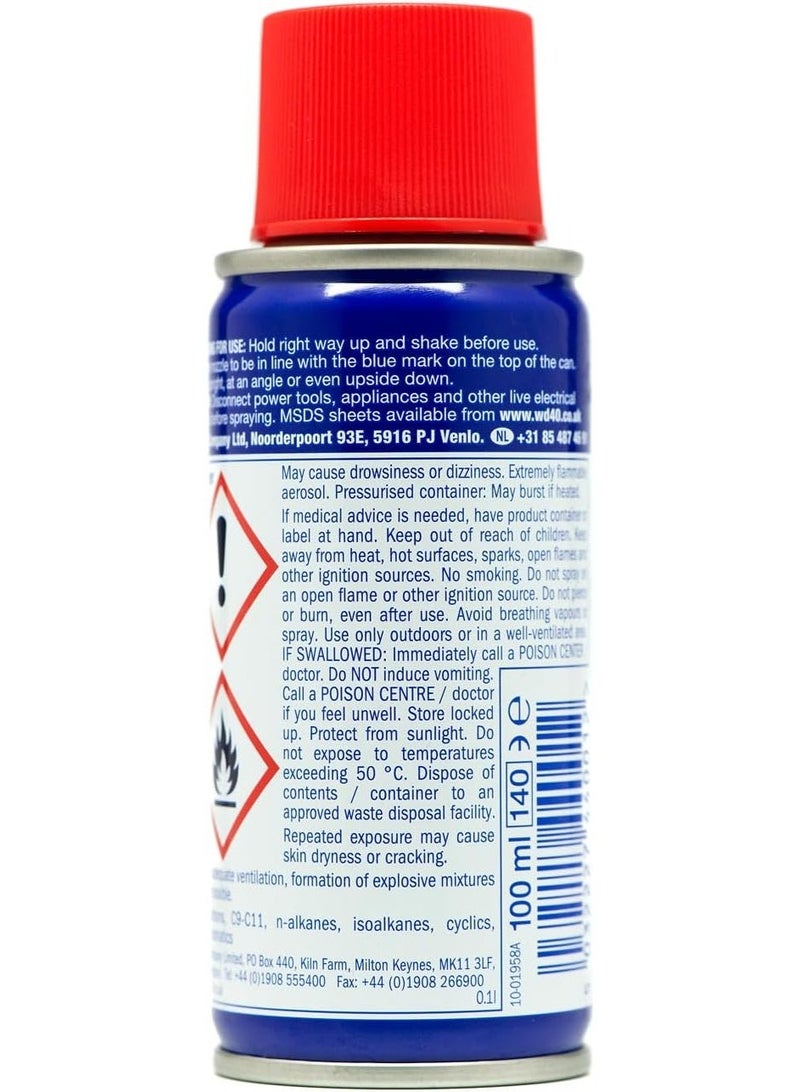 دبليو دي-40 WD-40 بخاخ متعدد الاستخدامات 100 مل – مزلق، مزيل صدأ، منظف وحماية للاستخدام المنزلي والورشة - Image 2