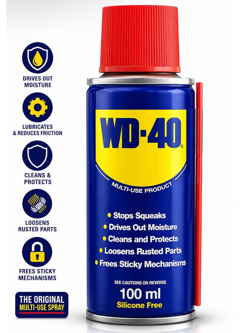 دبليو دي-40 WD-40 بخاخ متعدد الاستخدامات 100 مل – مزلق، مزيل صدأ، منظف وحماية للاستخدام المنزلي والورشة - Image 1