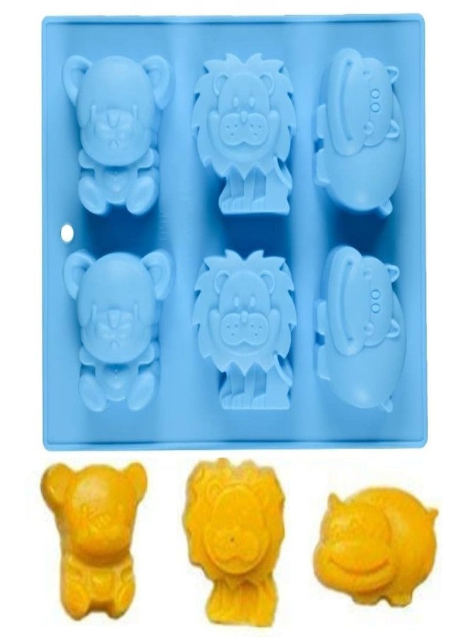 Legacycart 6 Cavity Animal Lion Bear Hippopotamus 110GM Soap Molds, Large Jello 3D Silicone Chocolate Cupcake Candy Cookie Baking Clay DIY Resin Pudding Candle Mould Decoration Handmade Craft - Image 1