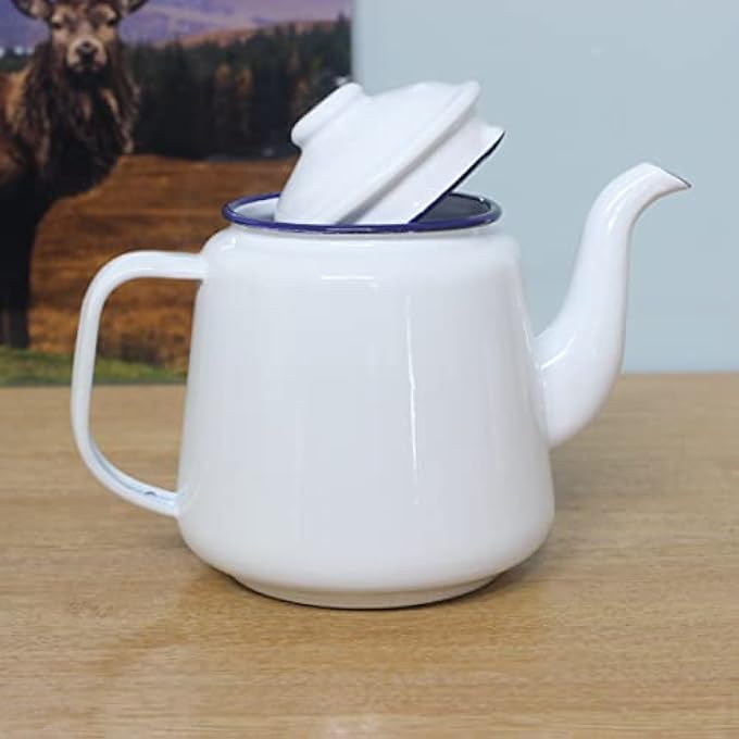 rayihni Enamel Teapot With Handle  Lid 14Cm 15L Traditional Serving Teapot Coffee Pot Jug Camping White White - Image 4