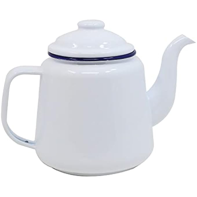 rayihni Enamel Teapot With Handle  Lid 14Cm 15L Traditional Serving Teapot Coffee Pot Jug Camping White White - Image 2