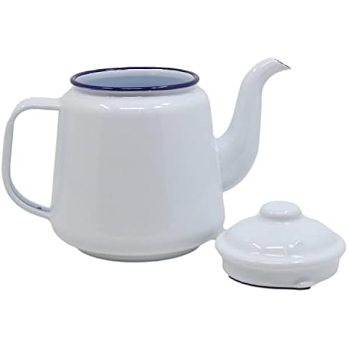 rayihni Enamel Teapot With Handle  Lid 14Cm 15L Traditional Serving Teapot Coffee Pot Jug Camping White White - Image 3