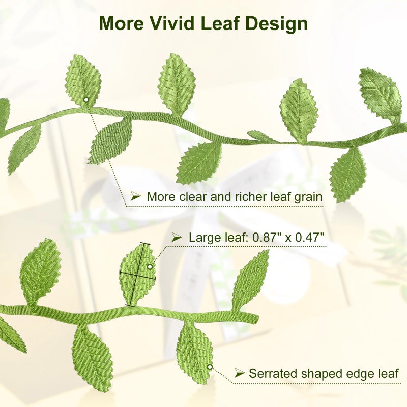 Naidiler Leaf Ribbon, 20Yards Artificial Green Ribbons for Crafts, Grass Olive Green Leaf Trim Rope for Baby Shower Wedding Party Wrapping Home Decor Wreath Garland - Image 3