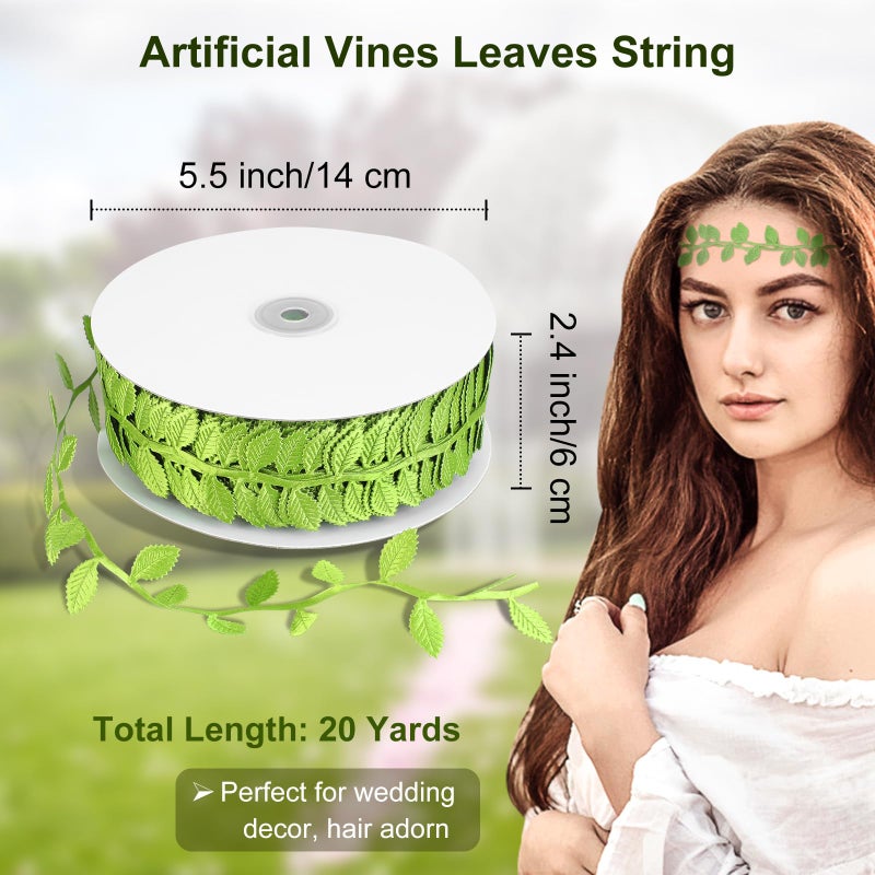 Naidiler Leaf Ribbon, 20Yards Artificial Green Ribbons for Crafts, Grass Olive Green Leaf Trim Rope for Baby Shower Wedding Party Wrapping Home Decor Wreath Garland - Image 2