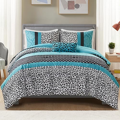 Intelligent Design Modern All Season Polka Dot Print, Vibrant Color Cozy Bedding Layer, Matching Sham, Decorative Pillow Comforter Set Fun Bedroom Décor, Full/Queen, Teal - Image 1