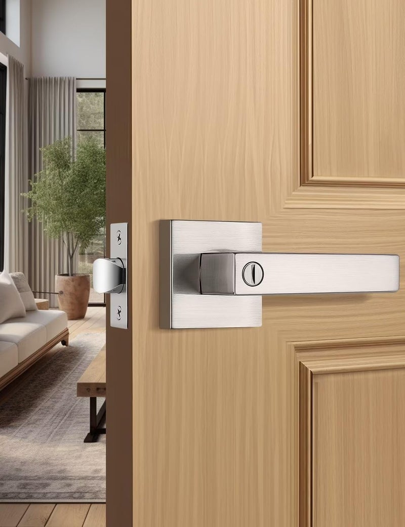 Tinewa Privacy Square Brushed Nickel Door Handles Interior Keyless Door Knobs for BedroomBathroom Reversible for Left Right Handed Doors 1 Pack - Image 2