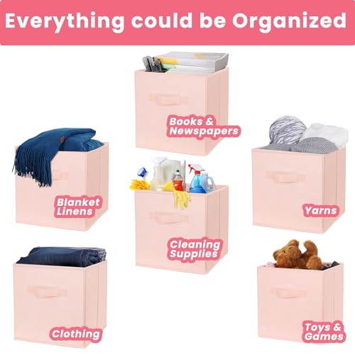 Criusia Storage Cubes, 11 Inch Cube Storage Bins for Shelves Closet Bedroom Baby Nursery - 10 Pack Collapsible Storage Baskets with Handles - Fabric Bins for Organizing Clothes Blanket Toys (Pink) - Image 5