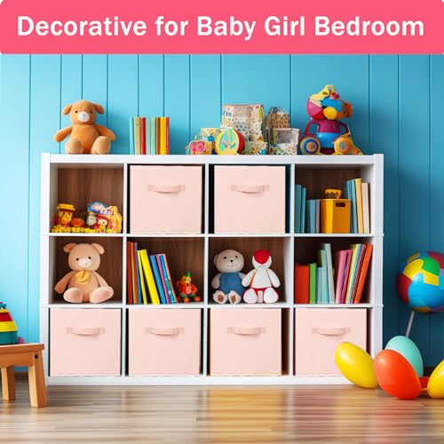 Criusia Storage Cubes, 11 Inch Cube Storage Bins for Shelves Closet Bedroom Baby Nursery - 10 Pack Collapsible Storage Baskets with Handles - Fabric Bins for Organizing Clothes Blanket Toys (Pink) - Image 3