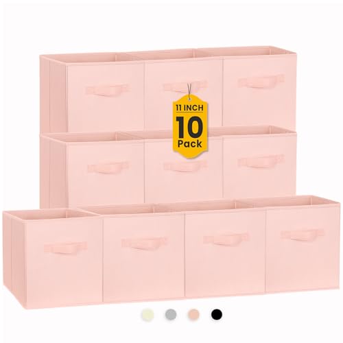 Criusia Storage Cubes, 11 Inch Cube Storage Bins for Shelves Closet Bedroom Baby Nursery - 10 Pack Collapsible Storage Baskets with Handles - Fabric Bins for Organizing Clothes Blanket Toys (Pink) - Image 1