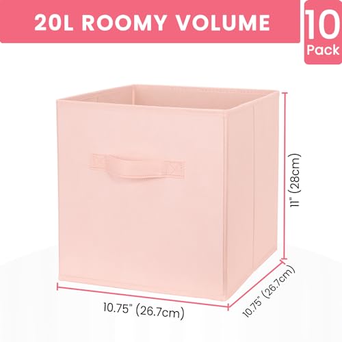 Criusia Storage Cubes, 11 Inch Cube Storage Bins for Shelves Closet Bedroom Baby Nursery - 10 Pack Collapsible Storage Baskets with Handles - Fabric Bins for Organizing Clothes Blanket Toys (Pink) - Image 2