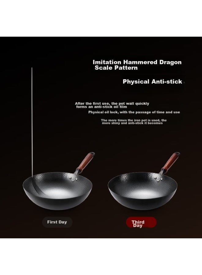 Joyoung Iron Wok, Pure Iron, Healthy, No Coating, True Stainless Steel, Hammered Texture, Physical Non-stick, No Seasoning Required, 32cm, For Open Flame Use - Image 4