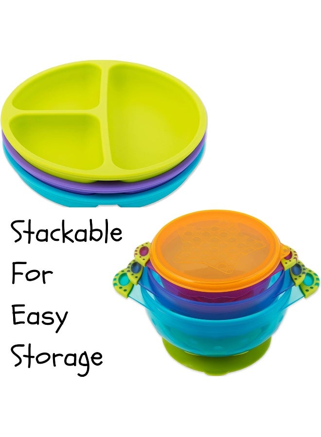 EVLA'S Toddler Plates And Bowls Baby Bowls With Suction In 3 Different Sizes W/Air Tight Lid Divided Silicone Plate Unbreakable, Easy Clean & Perfect For Fussy Eaters Baby Feeding Set - Image 4