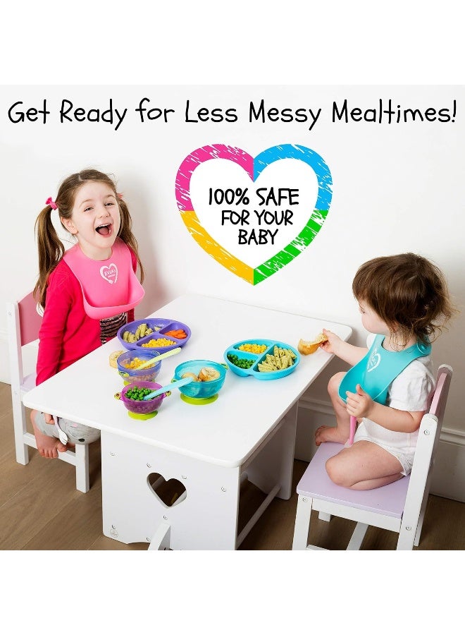 EVLA'S Toddler Plates And Bowls Baby Bowls With Suction In 3 Different Sizes W/Air Tight Lid Divided Silicone Plate Unbreakable, Easy Clean & Perfect For Fussy Eaters Baby Feeding Set - Image 2