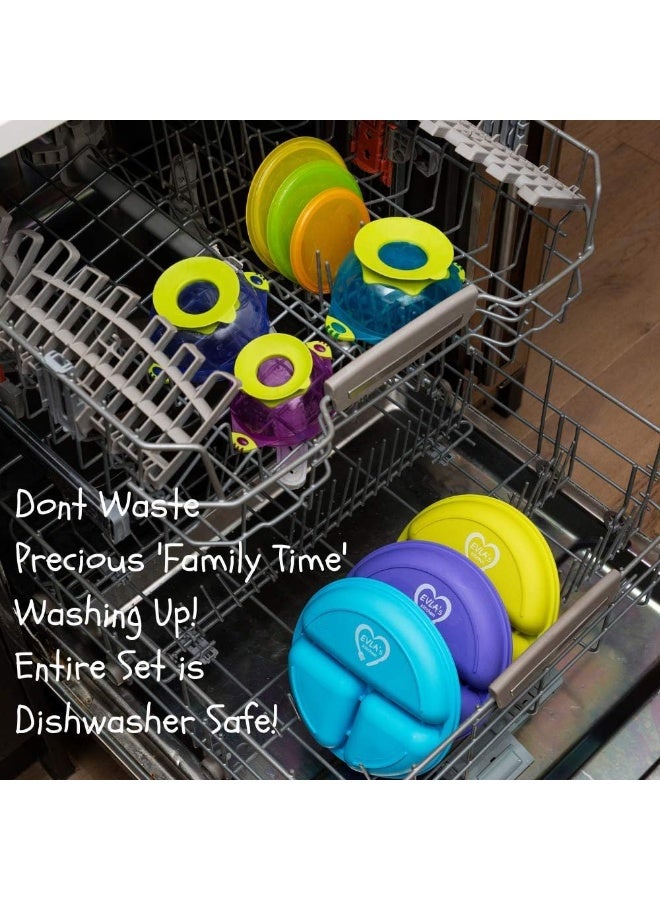 EVLA'S Toddler Plates And Bowls Baby Bowls With Suction In 3 Different Sizes W/Air Tight Lid Divided Silicone Plate Unbreakable, Easy Clean & Perfect For Fussy Eaters Baby Feeding Set - Image 3
