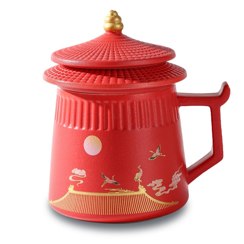 Coolpei Tea Cup with Infuser and Lid,Loose Leaf Tea Steeper Cup 14.8oz Ceramic tea Infuser Mug Travel Large Steeping Cup Diffusers Mugs with Fine Strainer and Handle - Image 1