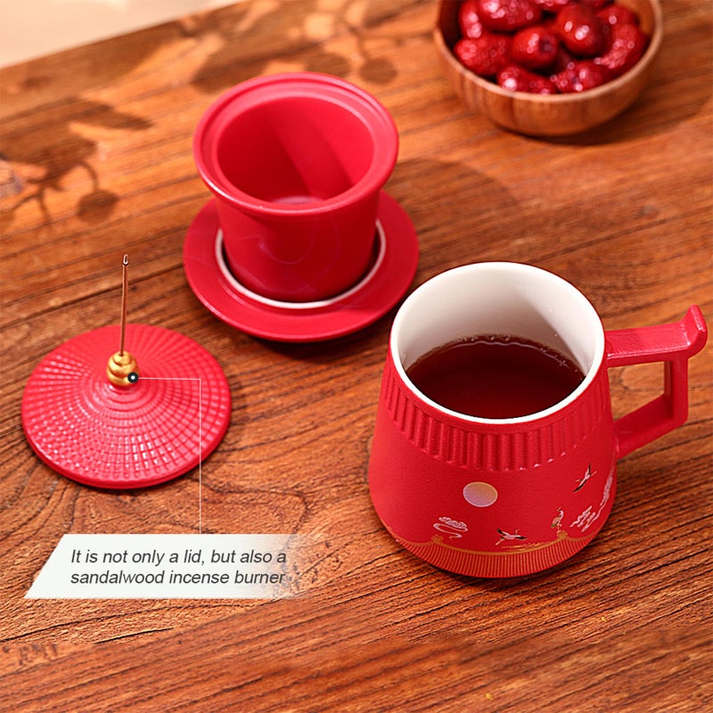 Coolpei Tea Cup with Infuser and Lid,Loose Leaf Tea Steeper Cup 14.8oz Ceramic tea Infuser Mug Travel Large Steeping Cup Diffusers Mugs with Fine Strainer and Handle - Image 4