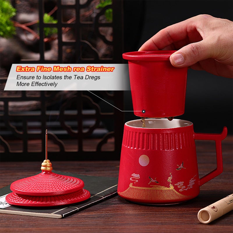 Coolpei Tea Cup with Infuser and Lid,Loose Leaf Tea Steeper Cup 14.8oz Ceramic tea Infuser Mug Travel Large Steeping Cup Diffusers Mugs with Fine Strainer and Handle - Image 3