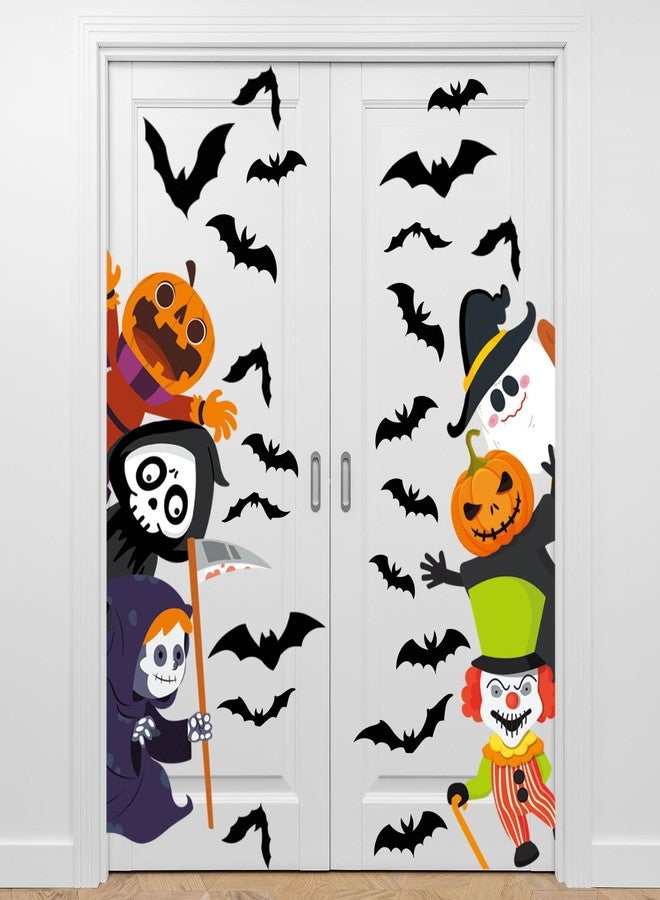 Demonwer 47 x 44 Inch Halloween Door Decals Cute Pumpkin Demon Expression Ghost Sticker Funny Halloween Decals for Window Wall Indoor Outdoor Party Decoration - Image 1