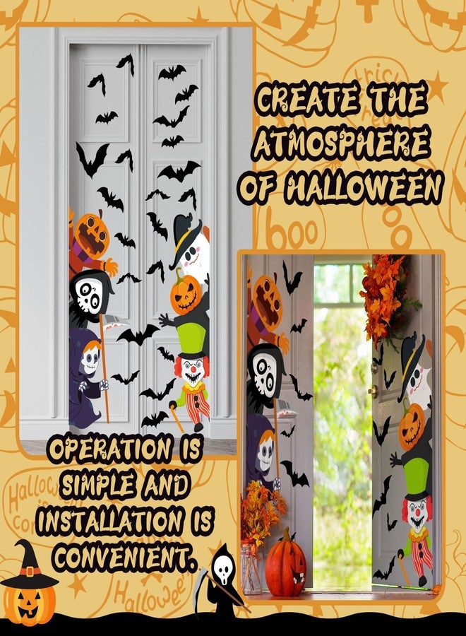 Demonwer 47 x 44 Inch Halloween Door Decals Cute Pumpkin Demon Expression Ghost Sticker Funny Halloween Decals for Window Wall Indoor Outdoor Party Decoration - Image 4