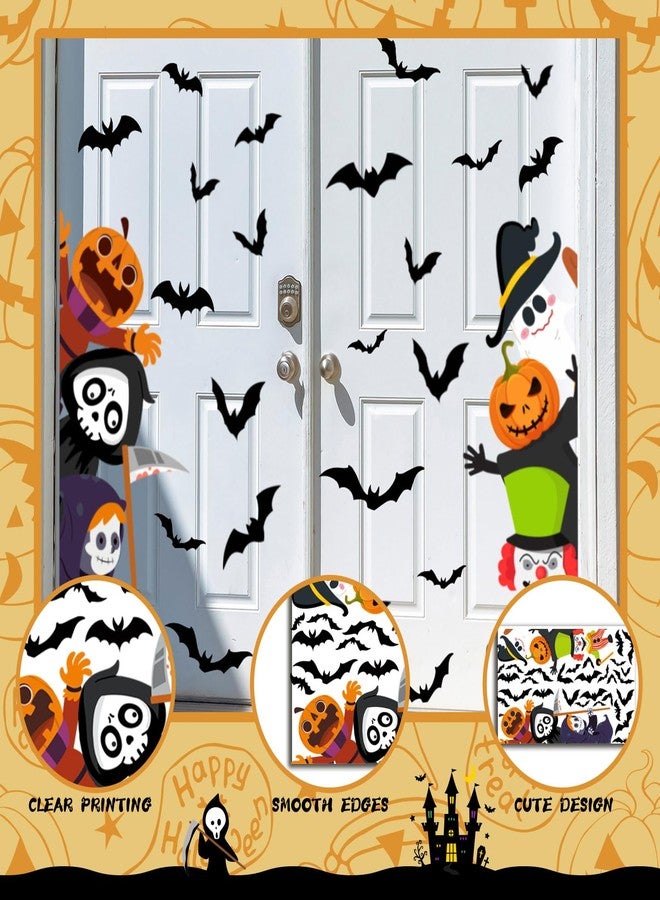 Demonwer 47 x 44 Inch Halloween Door Decals Cute Pumpkin Demon Expression Ghost Sticker Funny Halloween Decals for Window Wall Indoor Outdoor Party Decoration - Image 3