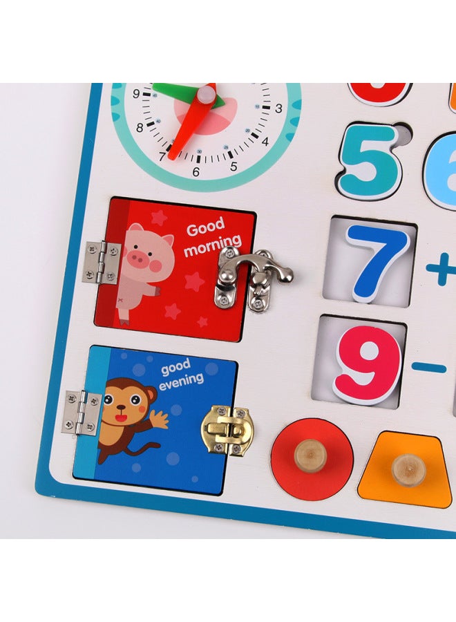 Wooden Children's Early Education Learning Busy Board Montessori Teaching Aids Early Education Educational Unlock Shape Cognitive Enlightenment Toys-Color:Learning Busy Board  - Image 3