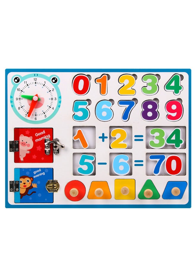 Wooden Children's Early Education Learning Busy Board Montessori Teaching Aids Early Education Educational Unlock Shape Cognitive Enlightenment Toys-Color:Learning Busy Board  - Image 1