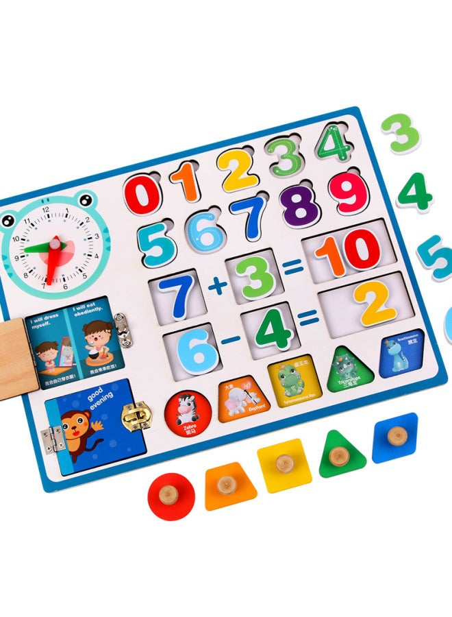 Wooden Children's Early Education Learning Busy Board Montessori Teaching Aids Early Education Educational Unlock Shape Cognitive Enlightenment Toys-Color:Learning Busy Board  - Image 2