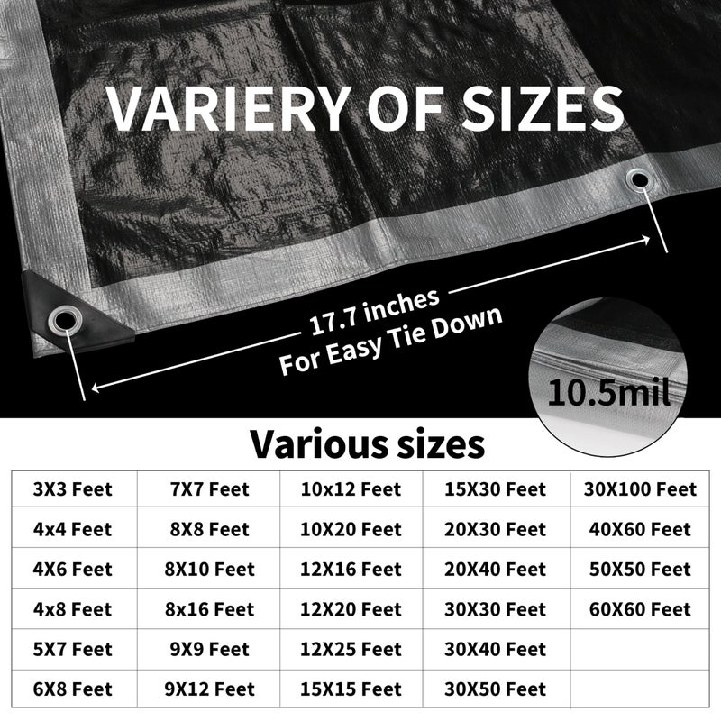 Tarpal Small Tarps 4X6 Feet(2-Pack) Heavy Duty Tarp 10.5Mil Multipurpose Protective Cover Waterproof Snow Or Uv Protection Durable Reinforced Edges Silver/Black - Image 5